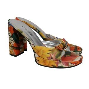 Vintage Y2K Bebe Floral Butterfly Colorful Platform Mule Heels Sandals 7